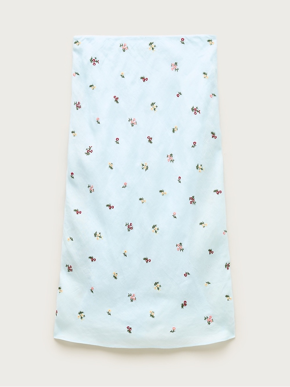 J. Crew Pale Blue A-Line Midi Skirt with Multicolor Floral Embroidery